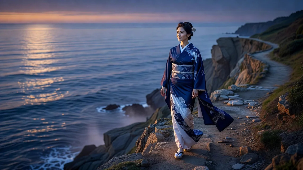 着物と海風
